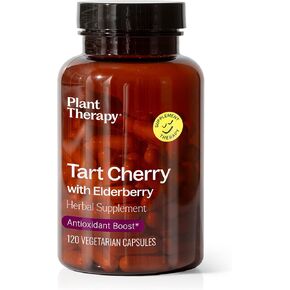 Plant Therapy Tart Cherry with Elderberry Herbal Supplement Capsules, Great for The Immune System, Helps Protect The Body, Supports a Healthy Sleep Cycle, 120 Vegetarian Capsules