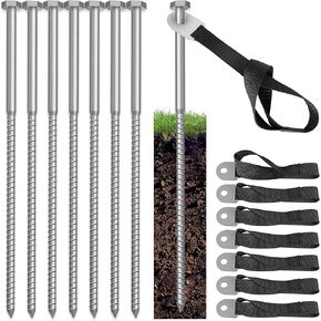 LuBanSir 8 Set of Trampoline Stakes Anchors High Wind, 12" Spiral Ground Stakes Kit Heavy Duty for Trampoline Swing Camping Tent Shed (Silver)