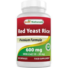 Best Naturals Red Yeast Rice with COQ10 60 Capsules - Contains 600 mg of Red Yeast Rice and 30 mg of CoQ10