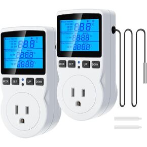 Digital Temperature Controller Countdown Temp Switch Socket Reptile Aquarium Intelligent Thermostat Controllers Regulator Day Night Timer Greenhouse Terrarium Backlight LCD Heating Cooling Mode