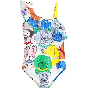 Girls'dog 1-Shoulder 1-Piece Swimsuit