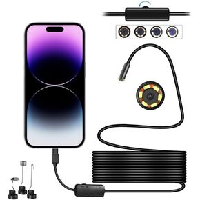 Endoscope Camera for iPhone 14/13/12/11 Pro/Pro Max,1920P Inspection Camera with 8 Adjustable LED Lights, IP68 Waterproof Borescope Snake Camera for iPhone & iPad (16.5ft Semi-Rigid Cable)