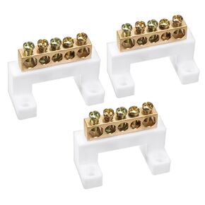 uxcell Copper Screw Terminal Block Connector Bar 100A Double Row Bridge Shape Ground Wire 5 Positions 3 Pcs