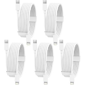 USB C to Lightning Cable 5Pack 6FT [Apple MFi Certified] Phone Fast Charger | Fast Charging Type c to Lightning Cable for iPhone 14 13 12 11 Pro Max Xr Xs 8 and More - White in Saudi Arabia