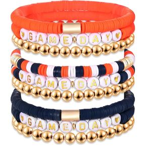 NLCAC 9 Pack Game Day Bracelets Stackable Heishi Beaded Stretchy Bracelet Preppy Jewelry Baseball Football Team Bracelets Sports Fan Accessories Gifts