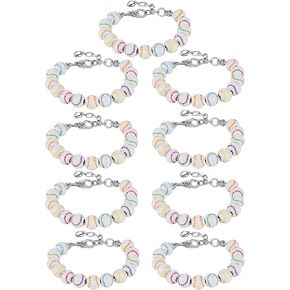 9-Pack Baseball Bracelets with 13 PCS Wooden Beads,Baseball Bracelet Strung with Stainless Steel Chain & Adjustable 18+4cm Length, Mini Heart Charm, Perfect for Baseball Team Gifts in Kuwait