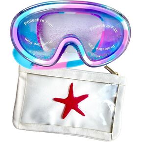 QUANTUM LEAP Zipper Pouch RED CORAL STAR FISH for Travel, Includes a Bling2o Float N Away Dive Mask Brilliant Blue Pastel Unisex Kids Size OS