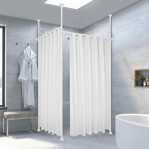 Room Divider, No Drilling Curtain Rods Hanging Wall Divider for Room Separation, 120" Tall 114" Wide Adjustable Floor to Ceiling Partition Room Dividers, Heavy Duty Corner Room Divider Curtain Rods