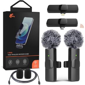 2PCS Wireless Lavalier Microphones for iPhone – Professional Mini Microphone, Clip-On Lapel Mic for iPhone, Tiny Microphone & Wireless Mic for Video Recording, Interview, YouTube, TikTok