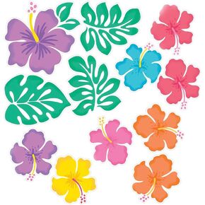 Vibrant Multicolor Summer Hibiscus Value Pack Cutouts - 11", 9" & 7" (Pack of 12) | Perfect for Luau, Hawaiian & Tropical Themed Celebrations