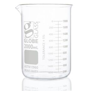 Globe Glass, Beaker, Heavy Duty, 4000mL, Low Form Griffin Style, Dual Graduations, ASTM E960, 1/Box