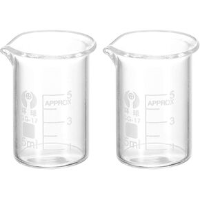 PATIKIL 2Pcs 5ml Low Form Glass Beaker, 3.3 Borosilicate Glass Graduated Printed Scale Measuring Cups with Spout for Kitchen Lab Liquids