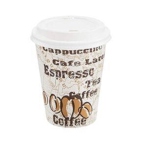 Amazon Basics Paper Hot Cups with Lids, Café Design, 16 oz, 100-Count