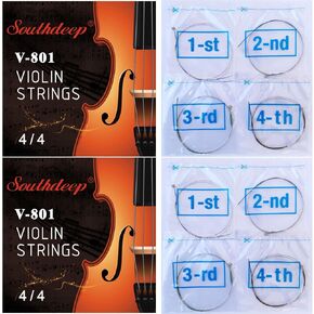 2 Sets Plated Steel Nylon Core Al-Mg Ni-Fe Soft Rich Full Tone 4/4 Violin Strings