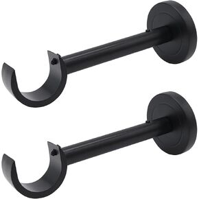 Curtain rod brackets for wall, 2pcs heavy duty curtain rod holders for up to 1 inch rods, long curtain brackets with installation accessories included, Set of 2, Black