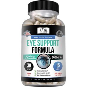 Kaya Naturals Eye Health Supplement - Lutein & Zeaxanthin - Supports Eye Strain, Dry Eyes, and Vision Health - Clinically Proven Ingredients 800mg Vitamin Supplement - 60 Count