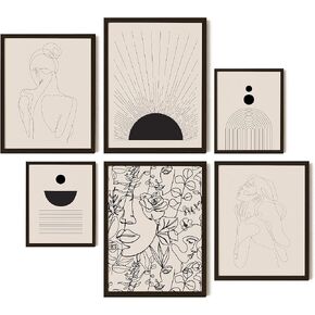 EXCOOL CLUB Black and White Abstract Wall Art for Bedroom - 12x16 Abstract Art Wall Decor, Neutral Geometric Minimalist Art Prints, Mid Century Modern Gallery Picture, Line Art Boho Posters (UNFRAMED)