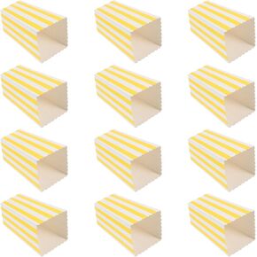 ABOOFAN 12pcs Paper Open-top Popcorn Box, Mini Movie Night Popcorn Boxes White and Yellow Stripes Popcorn Bags Snack Treat Bucket for Christmas Carnival Party