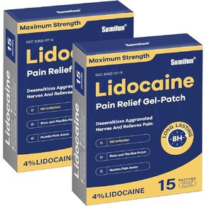 Sumifun 4% Lidocaine Patches Maximum Strength - 30 Count Pain Relief Patches for Back, Shoulder, Elbow, Knee, Muscle & Joint - Lower Back Pain Relief Products - Pain Patches Maximum Strength Lidocaine