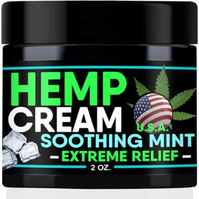 Natural Hemp Cream-Extreme Relief with Premium Soothing Mint-Moisturizer, Discomfort, Knees, Back, Joint, Muscle, Workout, Lotion-Made in USA