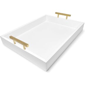Octagon Ottoman Tray for Living Room, 20 Inches Wide, Wood Serving Tray with Handles, Decorative Tray for Coffee Table, Breakfast in Bed, Vanity Organizer