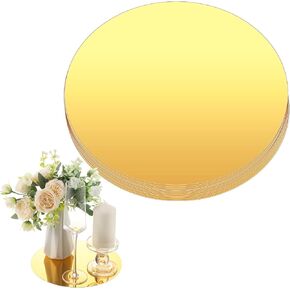 Thyle 6 Pcs 10 Inch Acrylic Round Mirrors for Tables Centerpieces Circle Mirrors Candle Plates for Wall Wedding Table Centerpieces Round Mirror Tray for Baby Shower Party, Thickness 1 mm (Gold)