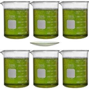 Corning Pyrex 1000-600, 600ml Low Form Griffin Beaker with Pyrex 9985-100, 100mm Pyrex Watch Glass (Pack of 6)