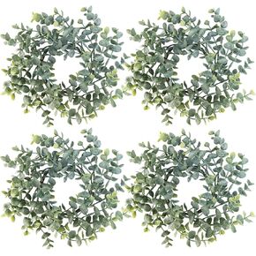 4 Pcs Candle Rings Artificial Eucalyptus Leaves Wreaths Candle Rings Wreaths Greenery Wreath Candle Holder for Pillars Boho Wreath Pillar Candleholders (Mixed)