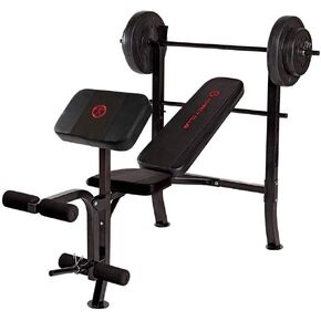 مارسي برو 14 مقياسًا من الفولاذ المتين القياسي وقابل للتعديل لتدريبات الضغط على مقاعد البدلاء مع مجموعة وزن 80 رطلاً لإعدادات الصالة الرياضية المنزلية، أسود in Kuwait