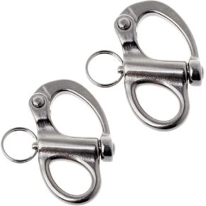 Pair of Stainless Steel 316 Fixed Snap Shackle，Quick Release Fixed Shackles with Round Ring Marine Boat Rigging Hardware