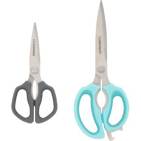 Farberware Comfort Grip Kitchen Scissors, 2 Pack, Aqua and Gray