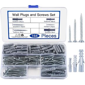 مجموعة أدوات تثبيت الحوائط الجافة مع براغي، مجموعة متنوعة من 164 قطعة من مثبتات الحوائط الجافة والمسامير، بما في ذلك 3 أحجام من براغي الرأس المسطحة مع مرساة، ومراسي حائط بلاستيكية مع منظم in Kuwait