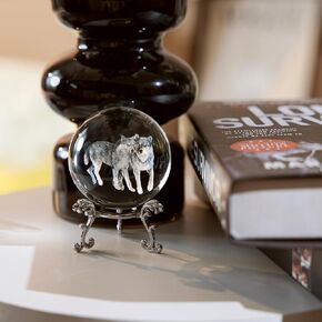 60mm 3D Laser Wolf Crystal Ball Paperweight Glass Decorative Balls Wolves Sphere Figurines with Stand Wolf Gifts for Wolf Lovers