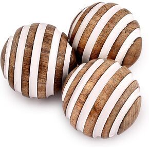 NIRMAN Decorative Balls Mango Wood for Centerpiece or Individual Use Ideal for Use in Living, Dining Room, Coffee Table (3" x 3" x 3"), (Set of 3)