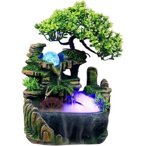 Indoor Tabletop Fountains ， Rockery, Water,Fisherman, Plants, Desktop Fountain, atomizing humidifier Fountain, Home Office Desktop Decorations, Automatic Pump with Power Switch