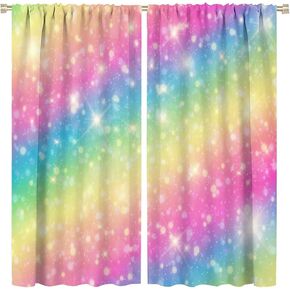 Rainbow Curtain Rainbow Under The Starry Sky Girly Sweet Window Treatments Curtains for Children Girls Room Living Room Bedroom Blackout Rod Pocket Printed Window Drapes 2 Panel 42x45in