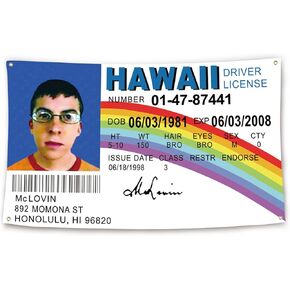 Mclovin معرف العلم 3x5 قدم العلم مضحك لغرفة المراهقين الرجال الفتيات غرفة نوم غرفة المعيشة ديكور كلية النوم ديكور العلم