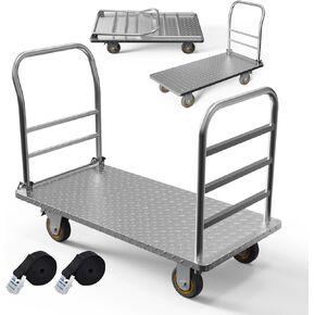 Flatbed Cart, 36x24 Inch Folding Platform Trucks with 2000LBS Weight Capacity Heavy Duty Dolly Cart Feature 5Inch Caster to Handle Large and Heavy Loads Foldable Platform Cart Easy to Store