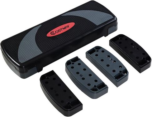 COSTWAY Fitness 31'' قابل للتعديل الهوائية السائر، منصة اللياقة البدنية مع سطح غير قابل للانزلاق، ممارسة السائر مع 4 "-6" -8 "الناهضون، معدات تجريب المواد PP للصالة الرياضية، المنزل والمكتب in Kuwait