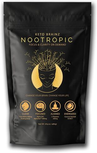 Keto Brainz C8MCT Based Nootropic - with 500mg Lion's Mane Mushroom, AlphaGPC & L-Theanine This is The Ultimate Easy to use nootropic Stack & Makes Delicious Mushroom Coffee! 16oz. 30 Servings in Saudi Arabia
