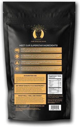 Keto Brainz C8MCT Based Nootropic - with 500mg Lion's Mane Mushroom, AlphaGPC & L-Theanine This is The Ultimate Easy to use nootropic Stack & Makes Delicious Mushroom Coffee! 16oz. 30 Servings in Saudi Arabia