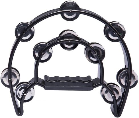 9" Double Row Tambourine - Metal Jingles Hand Held Percussion, Cutaway Design (Black) in Kuwait
