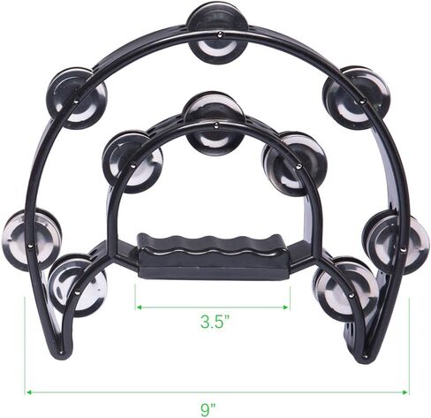 9" Double Row Tambourine - Metal Jingles Hand Held Percussion, Cutaway Design (Black) in Kuwait