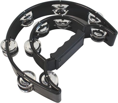 9" Double Row Tambourine - Metal Jingles Hand Held Percussion, Cutaway Design (Black) in Kuwait