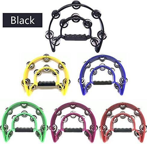 9" Double Row Tambourine - Metal Jingles Hand Held Percussion, Cutaway Design (Black) in Kuwait