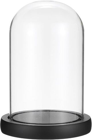 PATIKIL 3.7"x6.9" Glass Display Dome Cloche, Decorative Display Bell Jar with LED Light Base for Plants Collectible Figure Candles Medals, Black in Saudi Arabia
