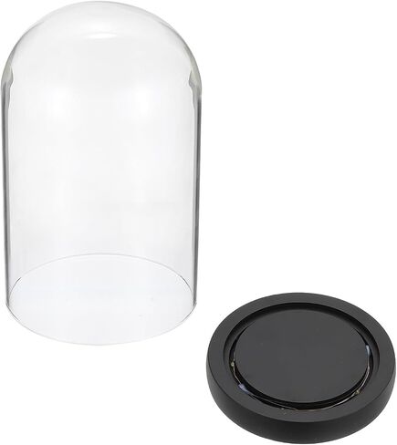 PATIKIL 3.7"x6.9" Glass Display Dome Cloche, Decorative Display Bell Jar with LED Light Base for Plants Collectible Figure Candles Medals, Black in Saudi Arabia