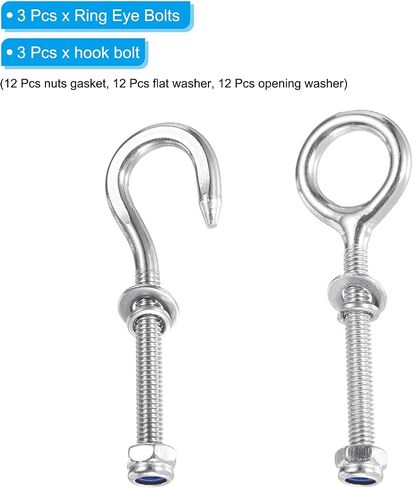PATIKIL M4 Ring Eye Bolts, 3Pcs 304 Stainless Steel Lifting Ring Threaded Eye Bolt with Nuts Washers for Hanging Hammocks Articles in Saudi Arabia