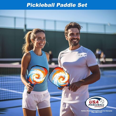 JUNMEI Pickleball Paddles، مجموعة من 2 مجاذيف من الألياف الزجاجية خفيفة الوزن معتمدة من الولايات المتحدة الأمريكية، مجموعة مضارب Pickleball مع حقيبة مجداف Pickleball و4 كرات، أفضل هدايا Pickleball للرجال والنساء in Kuwait