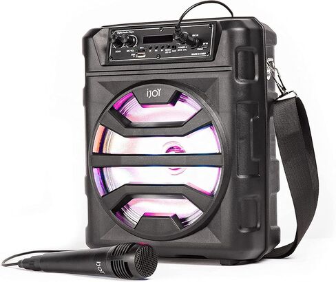 iJoy Karaoke Machine - مكبر صوت بلوتوث للحفلات مع ميكروفون - أضواء ديسكو LED وتأثيرات تغيير الصوت - راديو FM، قابل لإعادة الشحن ومحمول مع صوت عالي الدقة in Saudi Arabia
